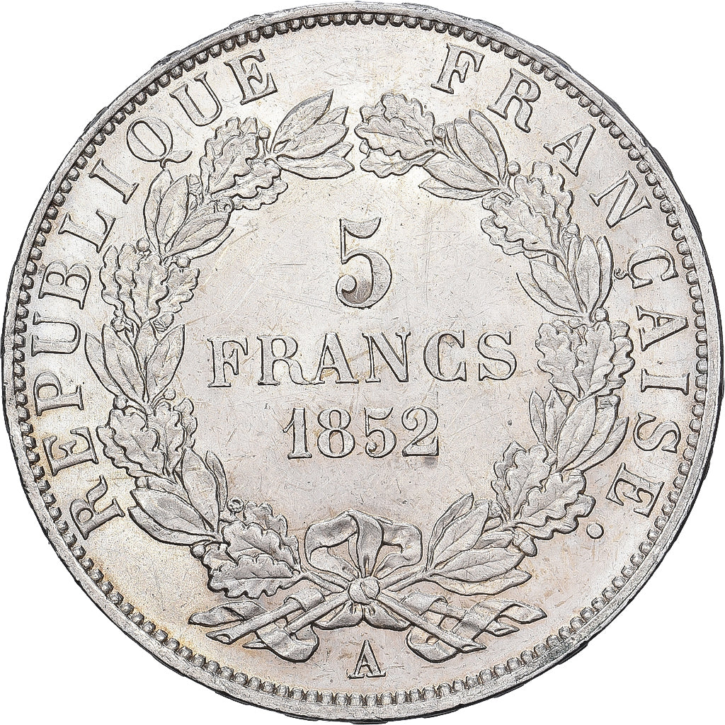 França, Louis-Napoléon Bonaparte, 5 Francs, 1852, Paris, Prata, AU(55-58)