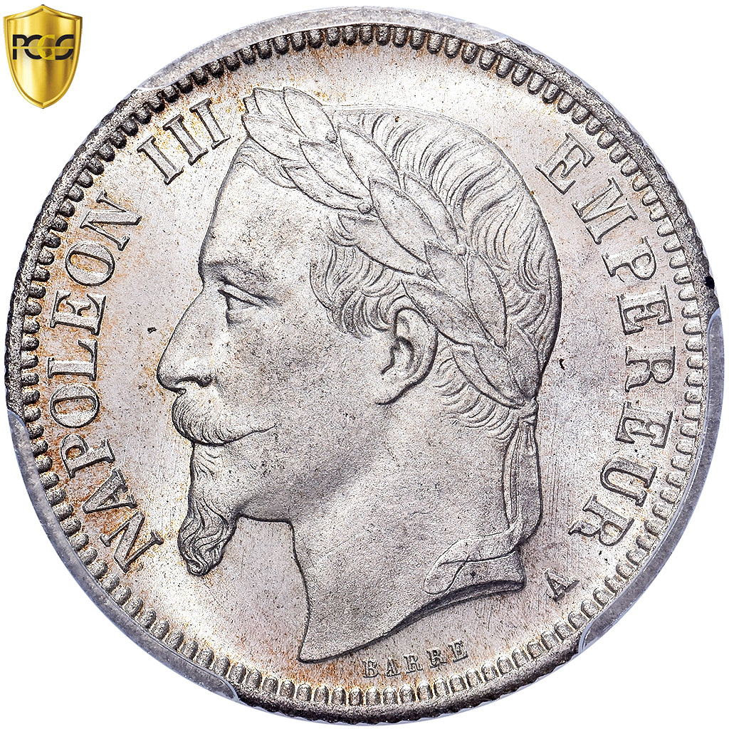 Frankrijk, Napoleon III, 1 Franc, 1868, Paris, Zilver, PCGS, MS65, Gadoury:463