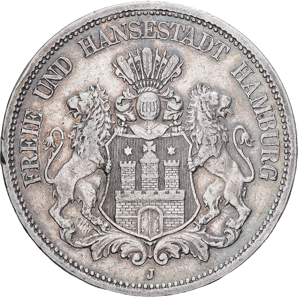 Free city of Hamburg, 5 Mark, 1896, Hamburg, Srebro, AU(50-53), KM:610