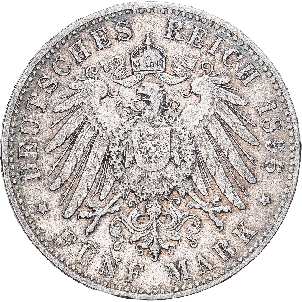 Free city of Hamburg, 5 Mark, 1896, Hamburg, Srebro, AU(50-53), KM:610