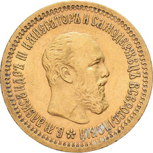 Russie, Alexander III, 5 Roubles, 1889, St. Petersburg, Or, TTB+, KM:42