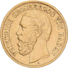 Grand Duchy of Baden, Friedrich I, 10 Mark, 1873, Stuttgart, Dourado, EF(40-45)