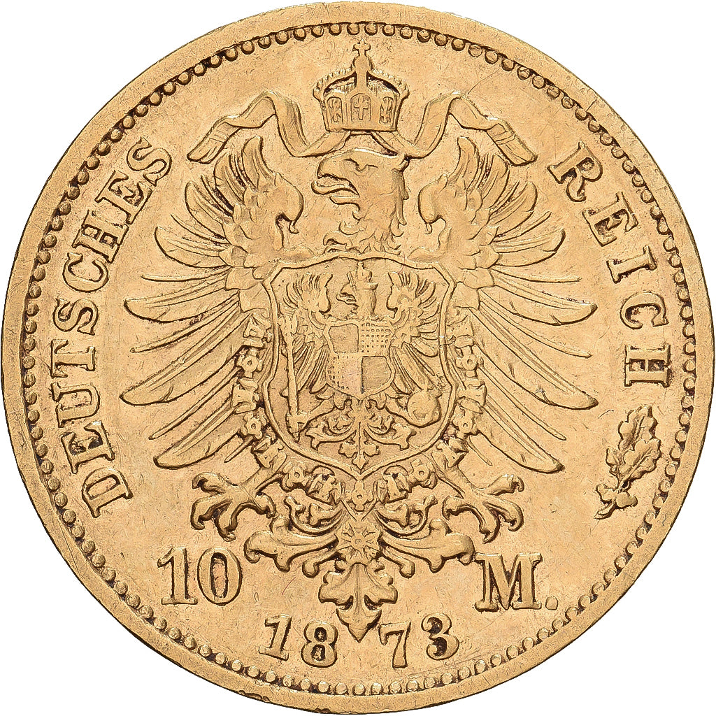 Grand Duchy of Baden, Friedrich I, 10 Mark, 1873, Stuttgart, Dourado, EF(40-45)