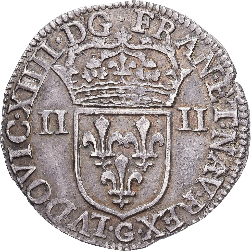 Francja, Louis XIV, 1/4 Ecu, frappé au marteau, 1645, Poitiers, Srebro