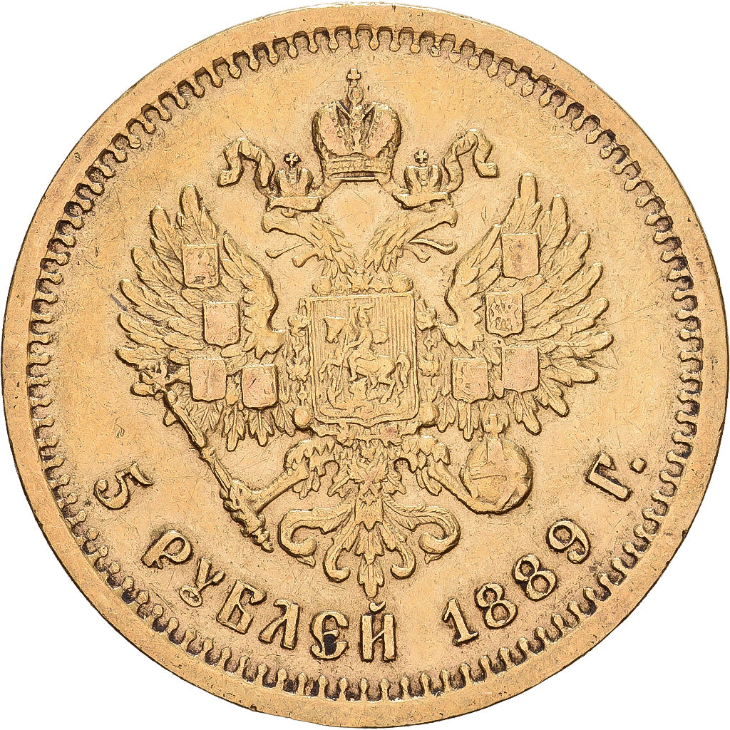 Russie, Alexander III, 5 Roubles, 1889, Saint-Pétersbourg, Or, TTB+, KM:42