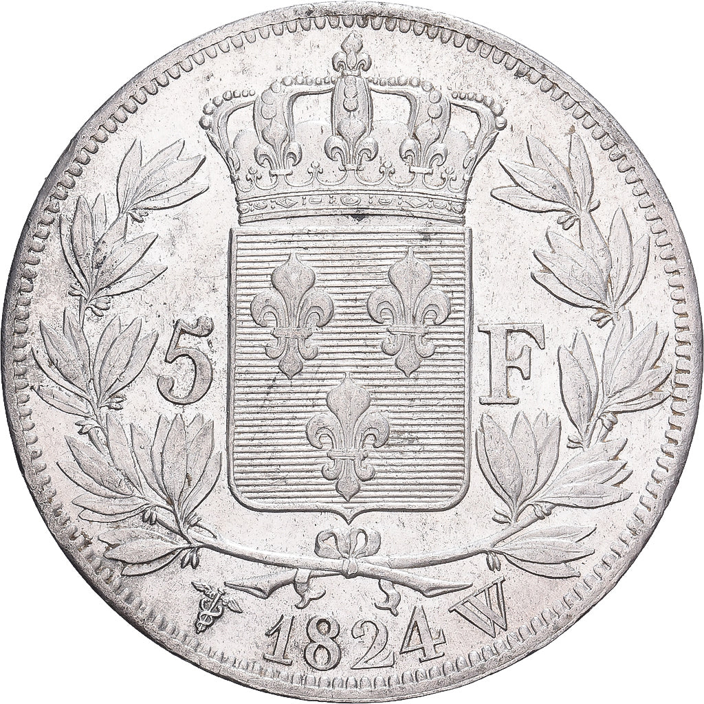 Frankreich, Louis XVIII, 5 Francs, 1824, Lille, Silber, VZ+, Gadoury:614