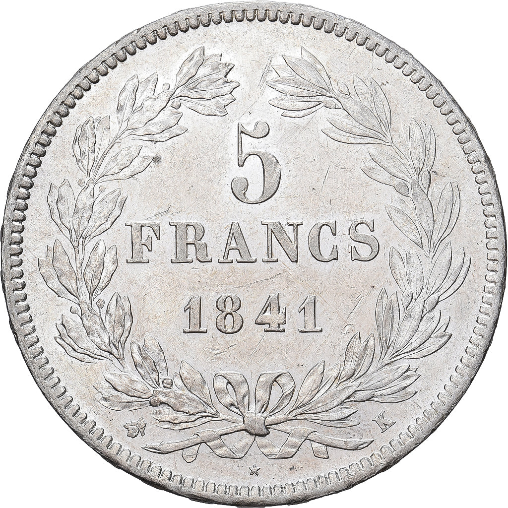 Francia, Louis Philippe I, 5 Francs, 1841, Bordeaux, Plata, EBC+, Gadoury:678