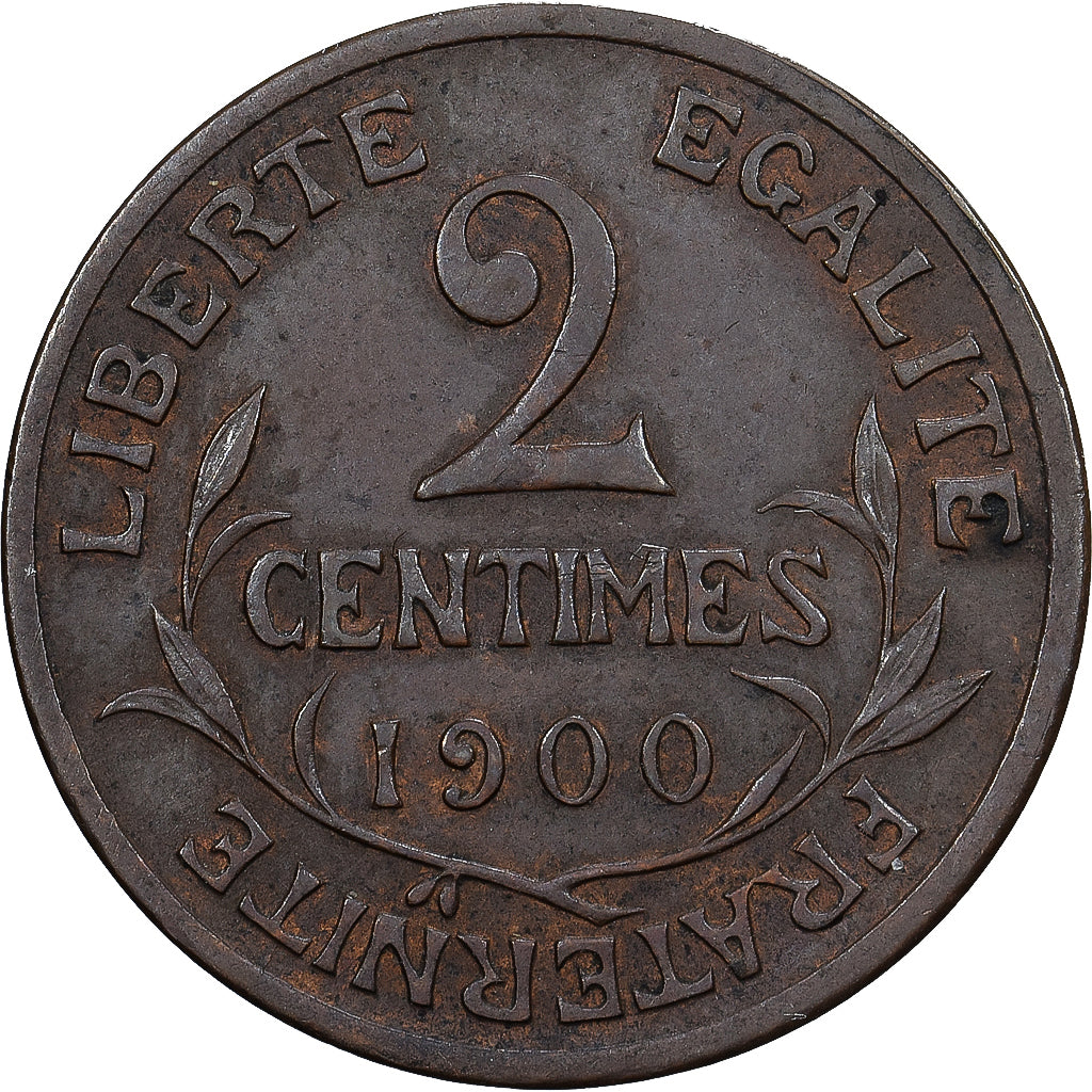 France, 2 Centimes, Daniel-Dupuis, 1900, Paris, Bronze, AU(55-58), Gadoury:107
