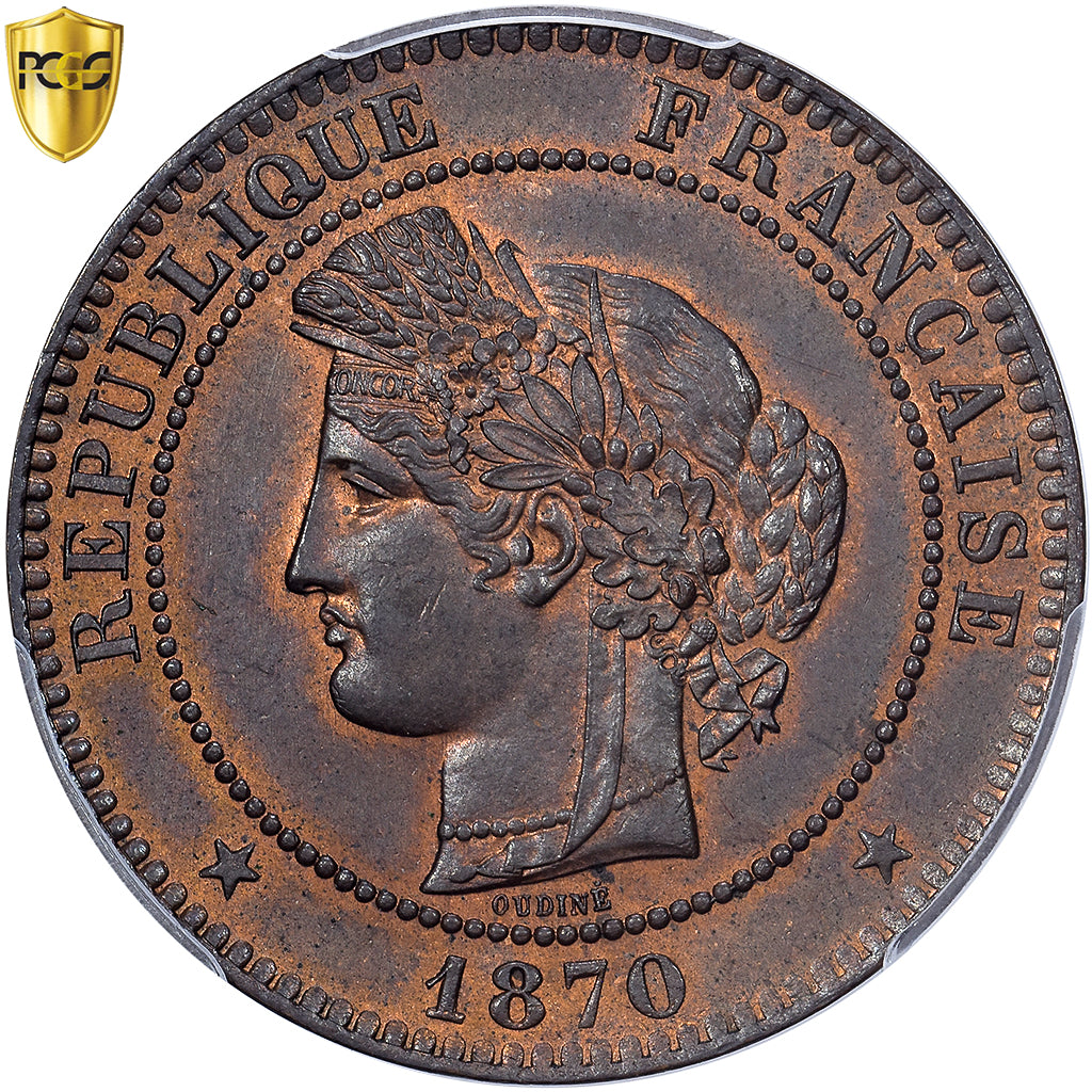 Frankrijk, 10 Centimes, Cérès, 1870, Paris, Bronzen, PCGS, MS64BN, Gadoury:265