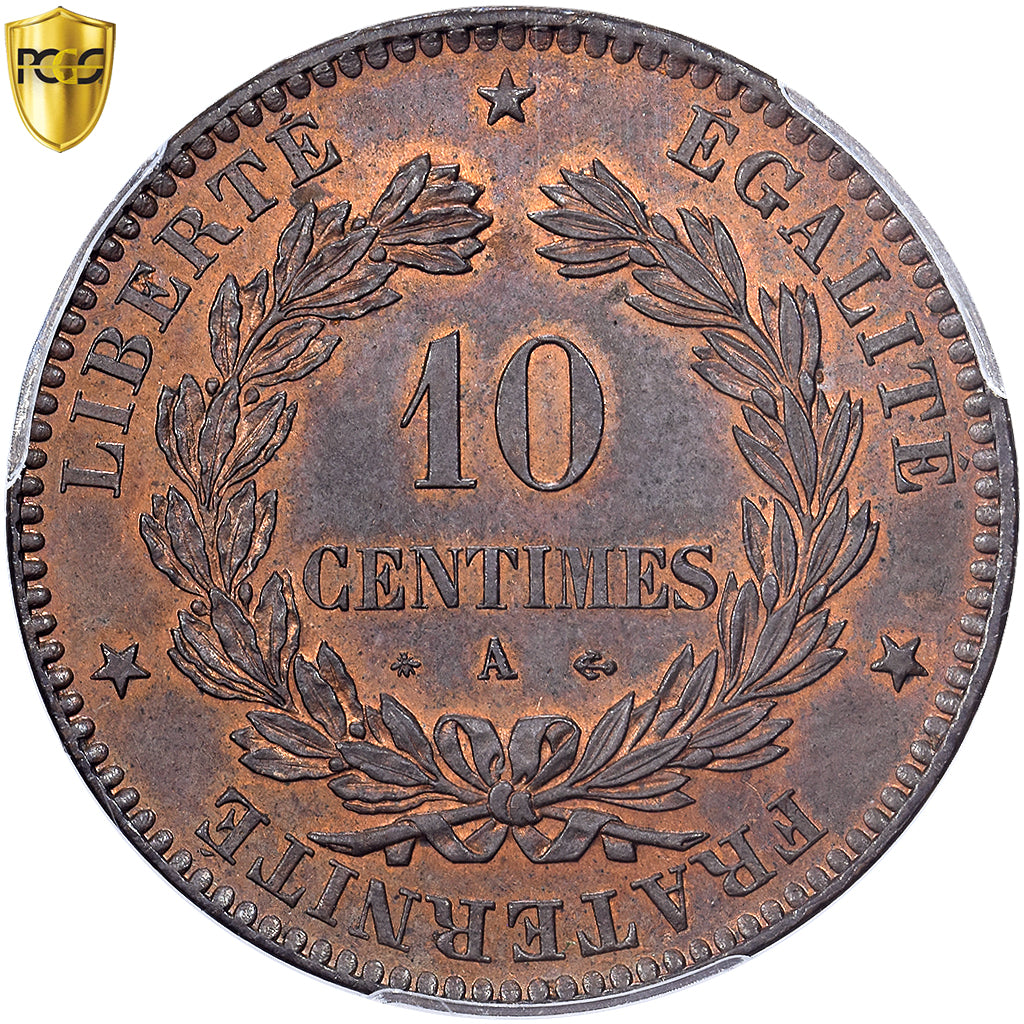 Frankrijk, 10 Centimes, Cérès, 1870, Paris, Bronzen, PCGS, MS64BN, Gadoury:265