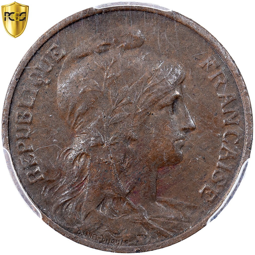 França, 5 Centimes, Daniel-Dupuis, 1921, Paris, Bronze, PCGS, AU50