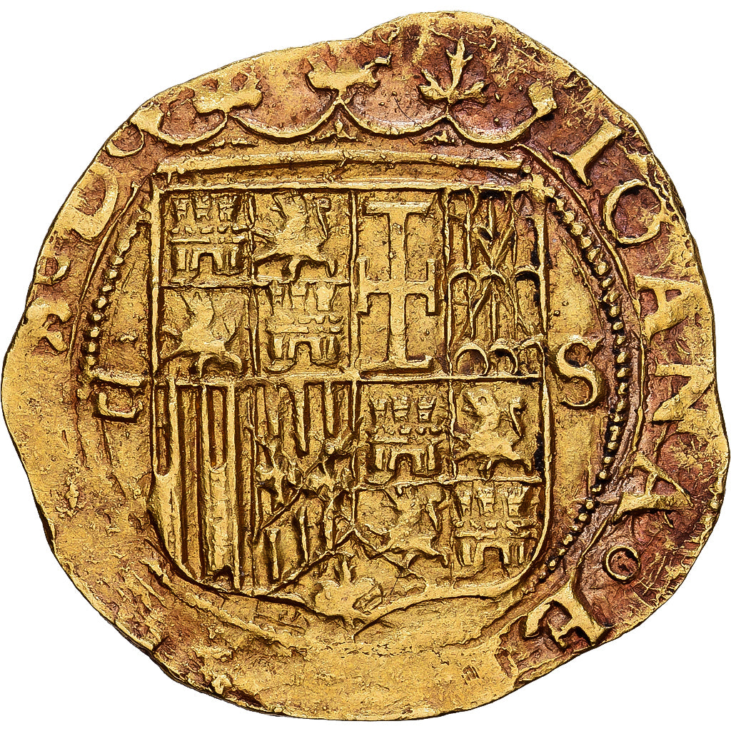 Spanien, Carlos & Joanna, Escudo, ca. 1543, Seville, Gold, S+, Friedberg:153