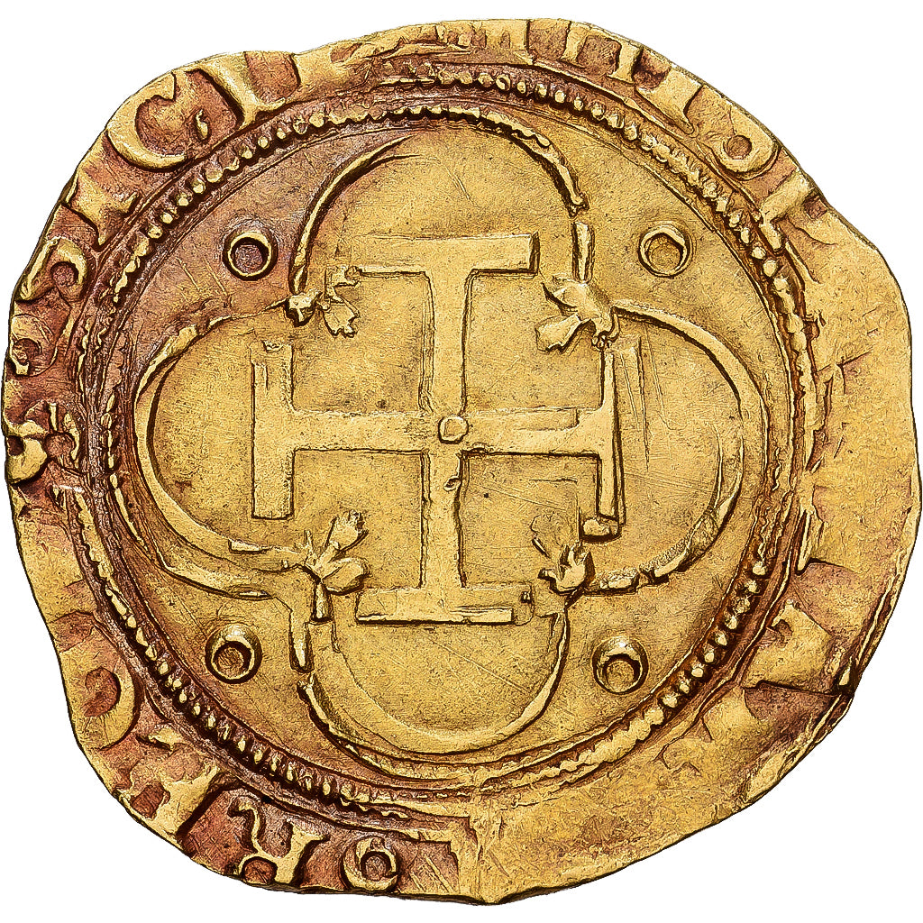 Spanien, Carlos & Joanna, Escudo, ca. 1543, Seville, Gold, S+, Friedberg:153