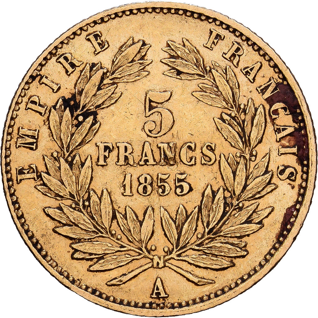 Frankrijk, Napoleon III, 5 Francs, 1855, Paris, Petit module, Goud, FR+, Le