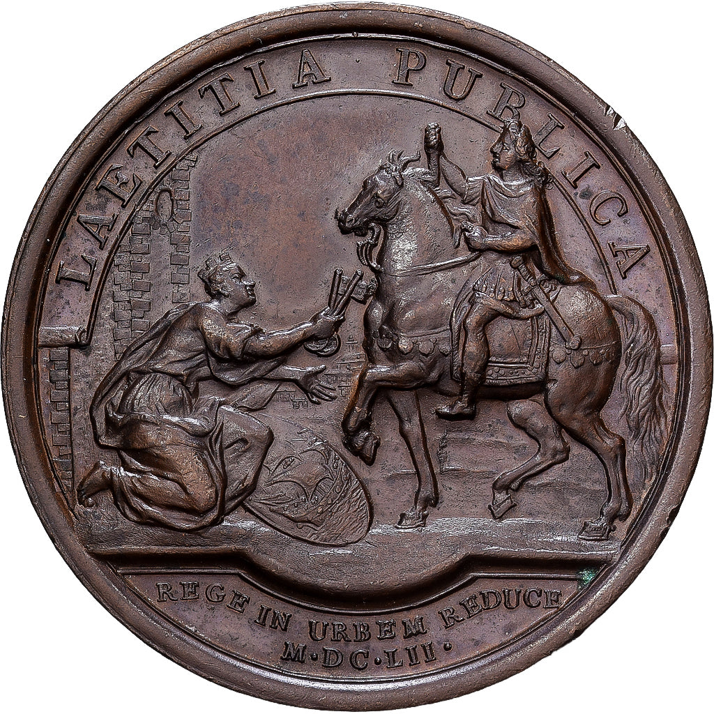 France, Medal, Louis XIV, Retour du Roi à Paris, 1652, Bronze, AU(50-53)