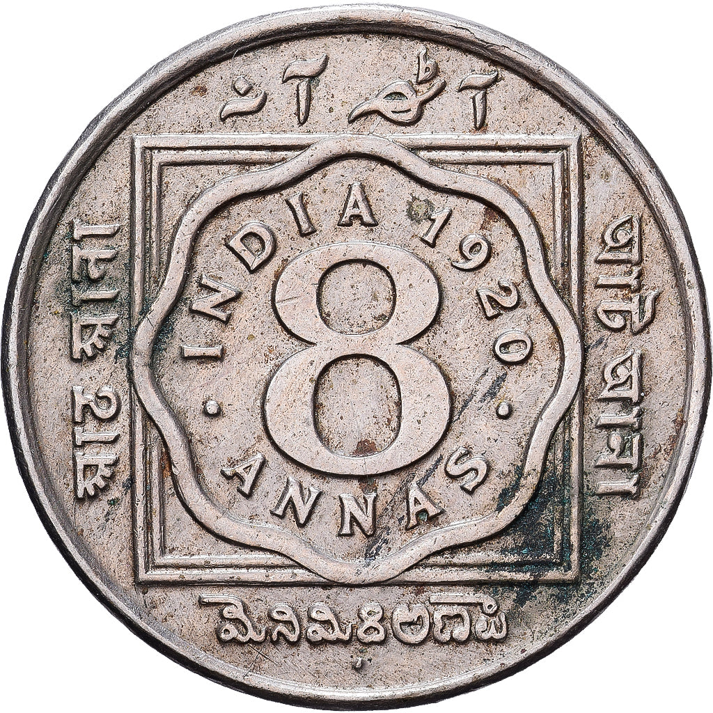 India, George V, 8 Annas, 1920, Bombay, Kupfer-Nickel, S+, KM:520