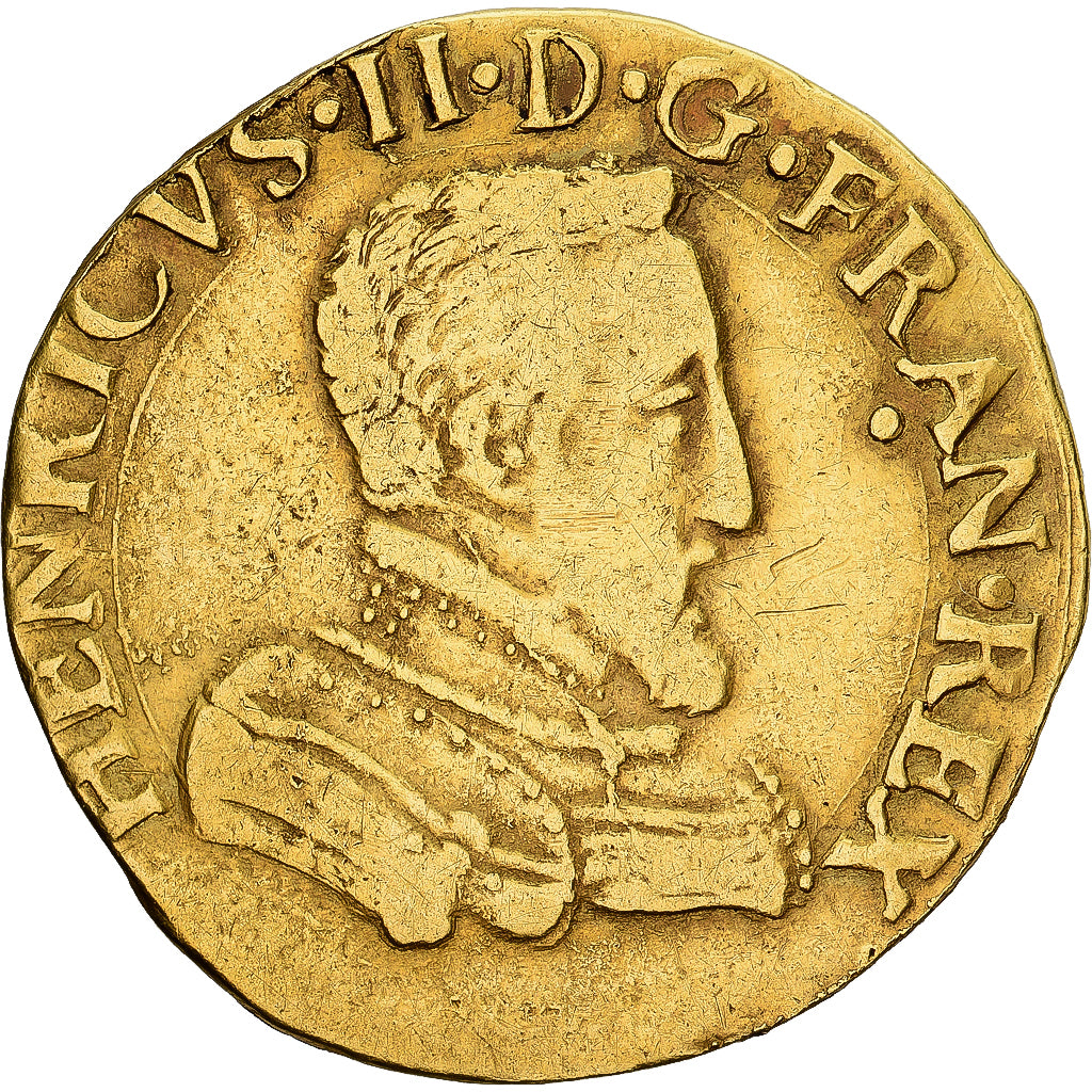 France, Henri II, Double Henri d'or, 1561, Rouen, 1st Type, Or, TB+