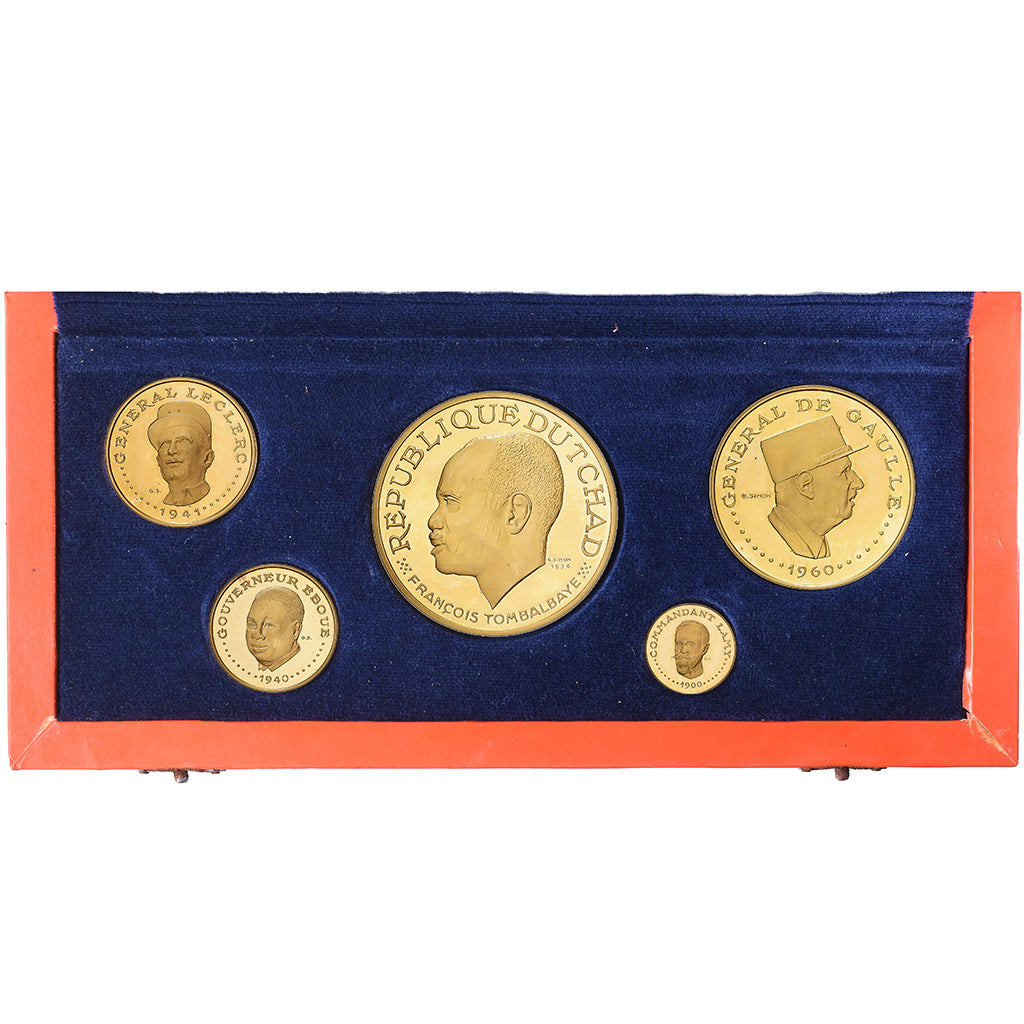 Czad, François Tombalbaye, Set 5 Monnaies., 1970, MDP, Proof, Złoto, MS(63)