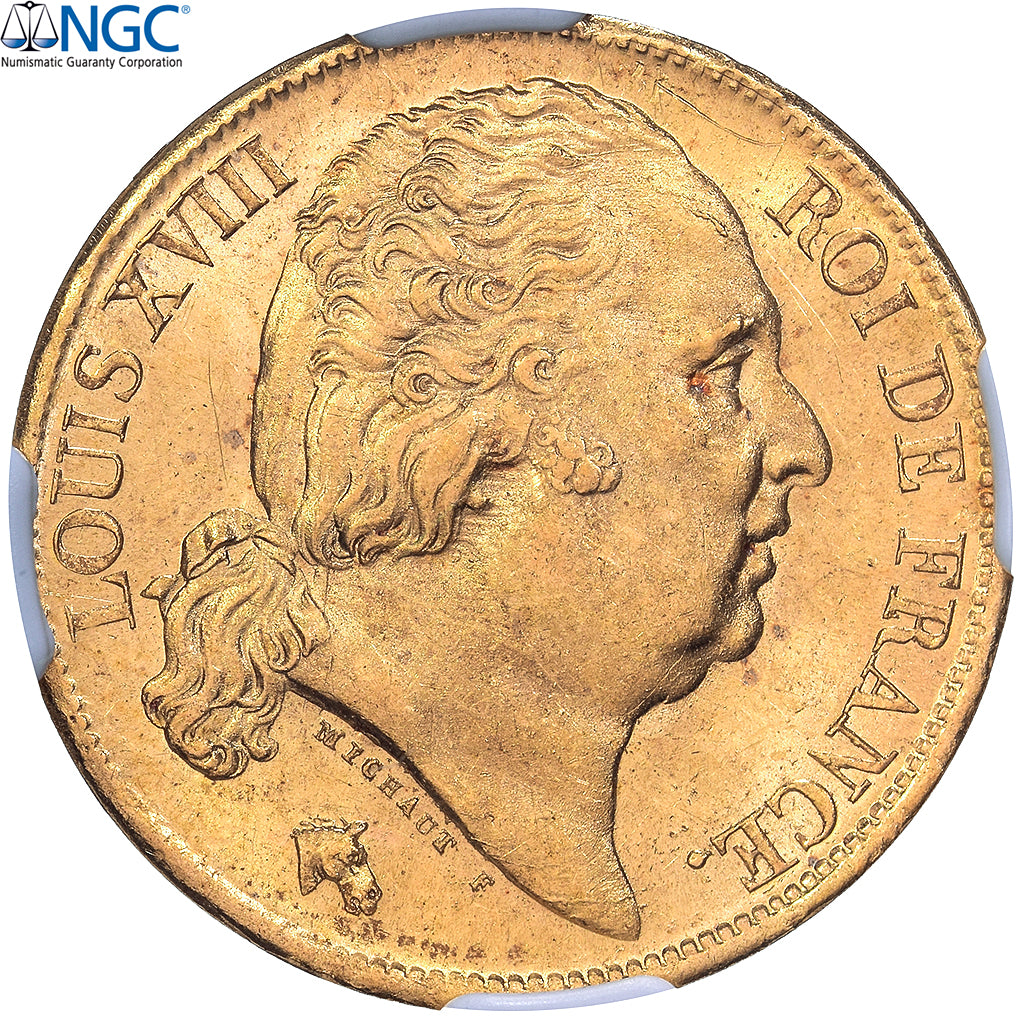Frankrijk, Louis XVIII, 20 Francs, 1824, Paris, Goud, NGC, MS64, Gadoury:1028