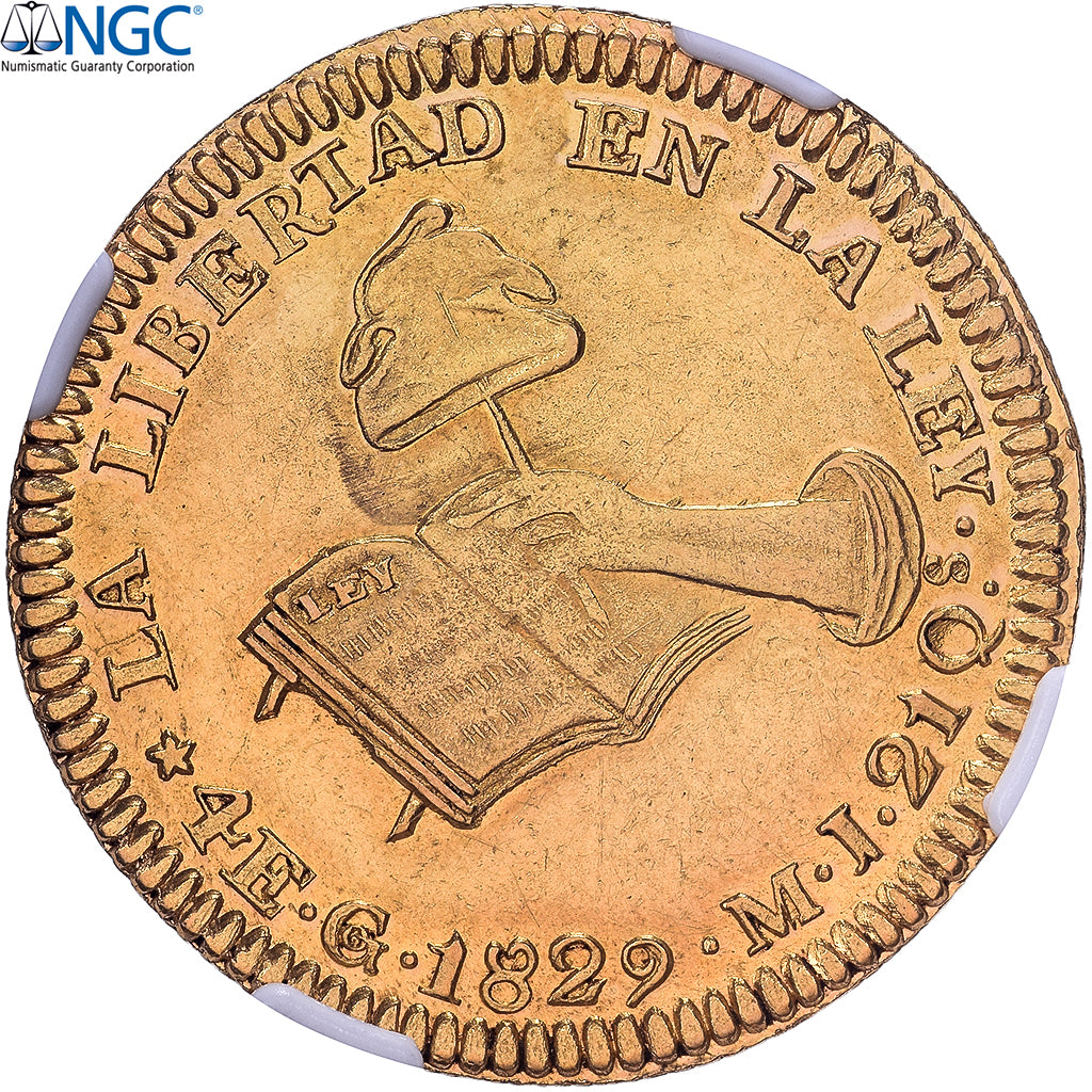 Mexico, 4 Escudos, 1829, Guanajuato, Goud, NGC, AU58, KM:381