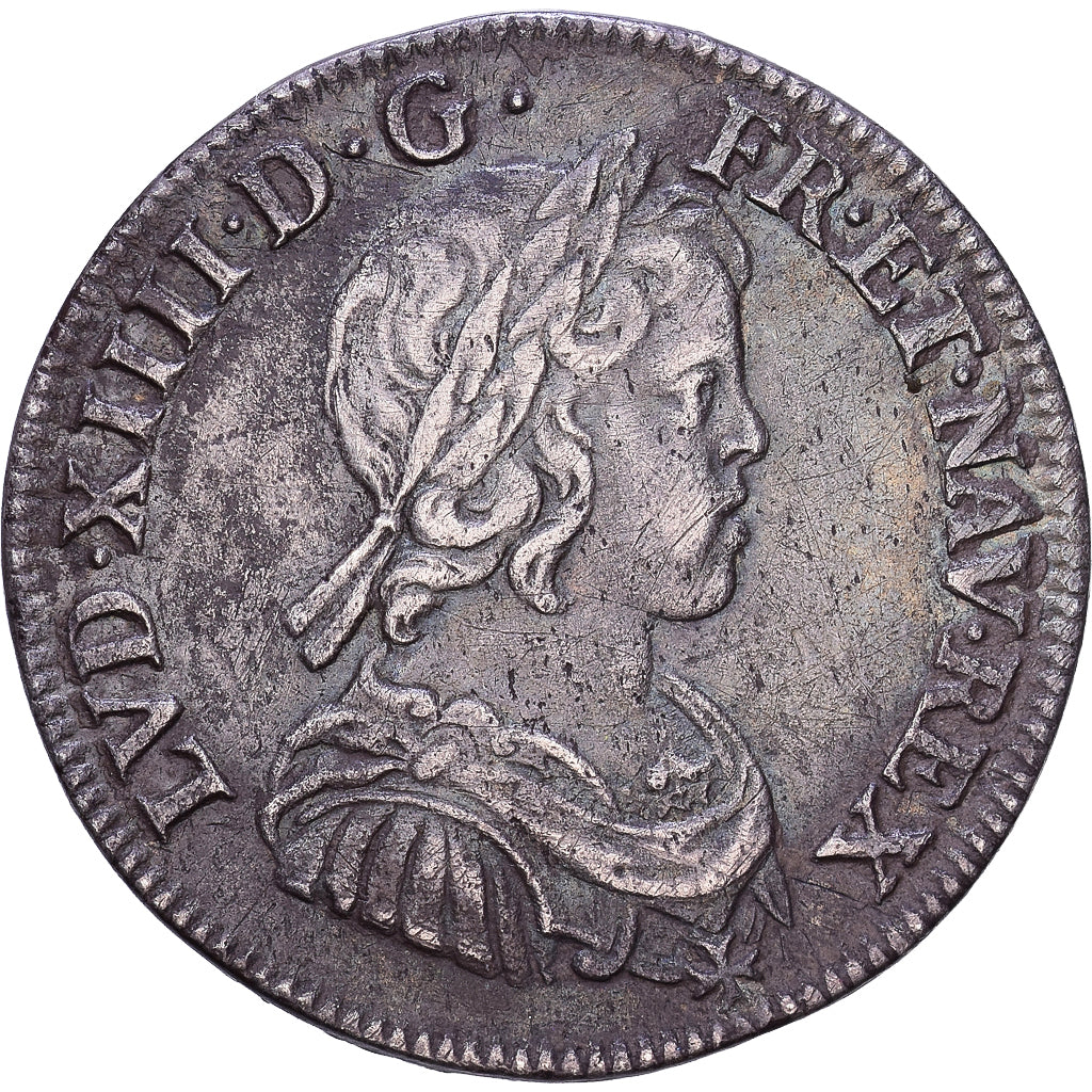 France, Louis XIV, 1/4 Écu à la mèche courte, 1644, Paris, Silver, EF(40-45)