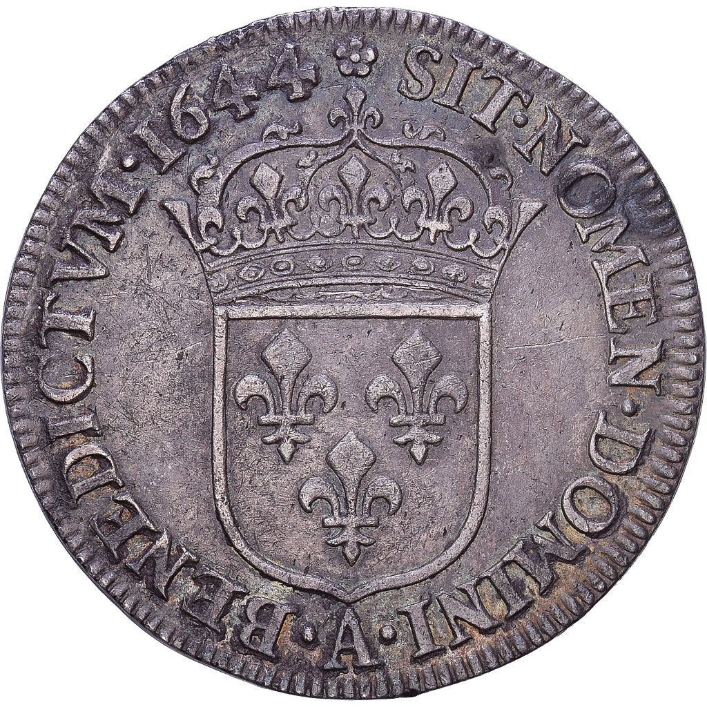 France, Louis XIV, 1/4 Écu à la mèche courte, 1644, Paris, Silver, EF(40-45)