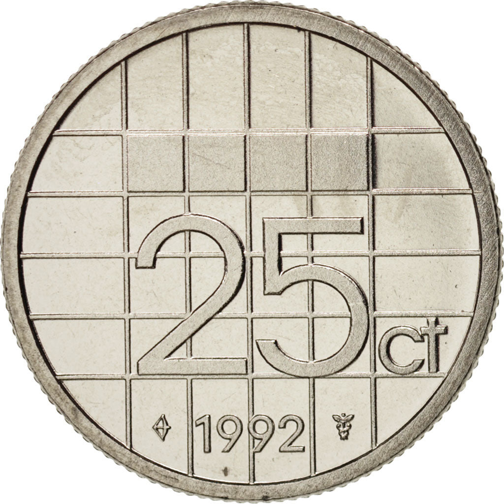Monnaie, Pays-Bas, Beatrix, 25 Cents, 1992, SPL, Nickel, KM:204