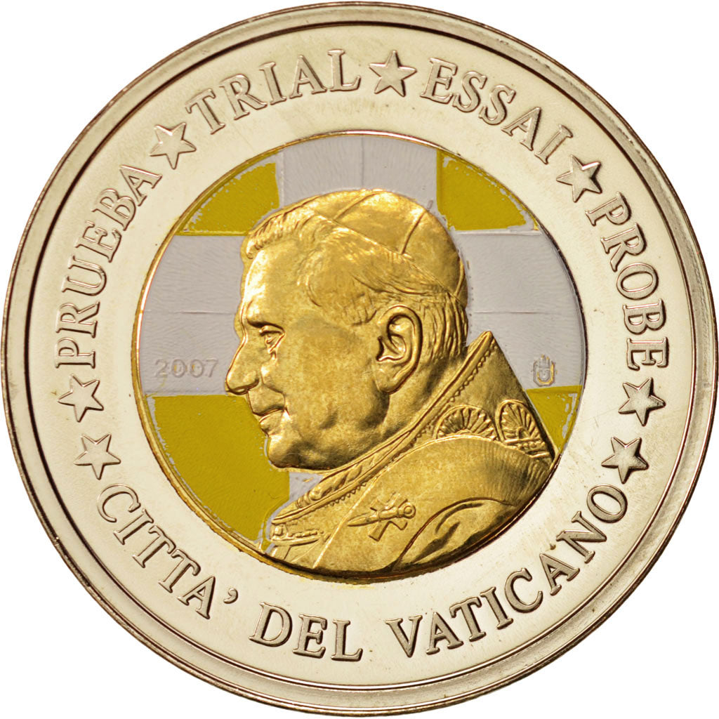 Vatican, Medal, 2 E, Essai-Trial Benoit XVI, couleur, 2007, MS(63), Bi-Metallic