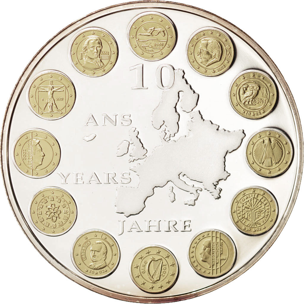 France, Medal, 10 ans de l'Euro, MS(65-70), Copper Plated Silver