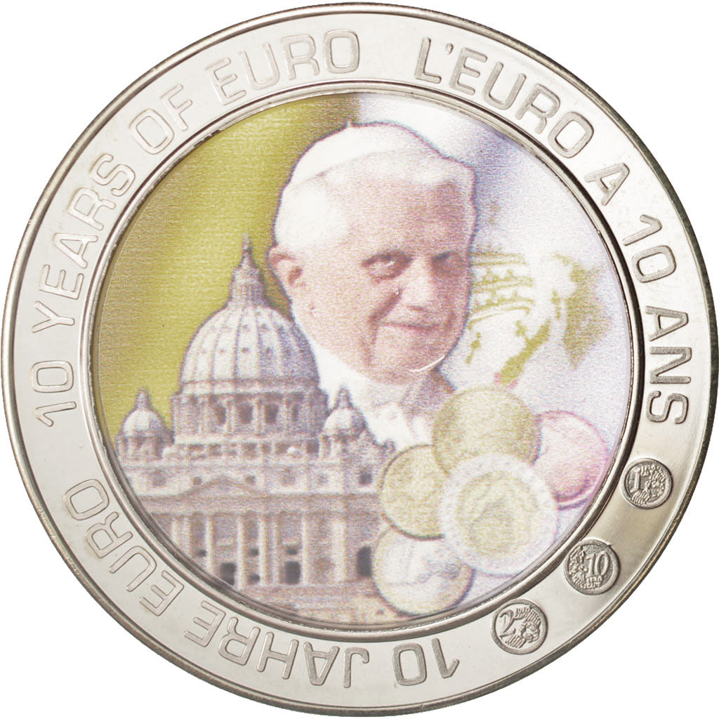 France, Medal, 10 ans de l'Euro - Pape François, FDC, Cuivre plaqué Argent