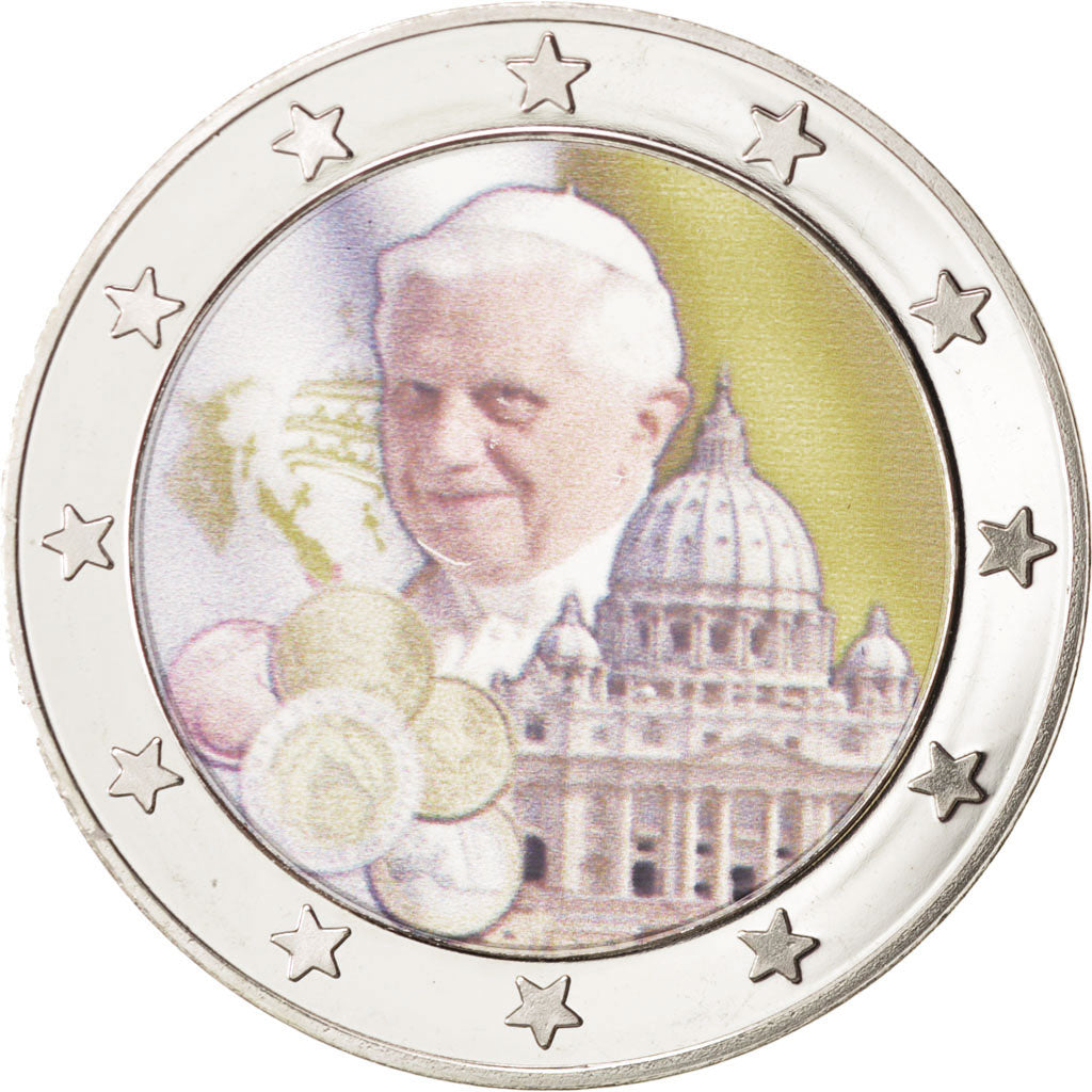 France, Medal, 10 ans de l'Euro - Pape François, FDC, Cuivre plaqué Argent
