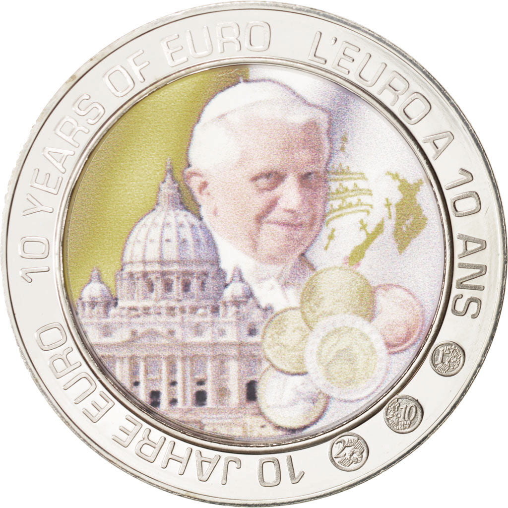 France, Medal, 10 ans de l'Euro - Pape François, MS(65-70), Copper Plated