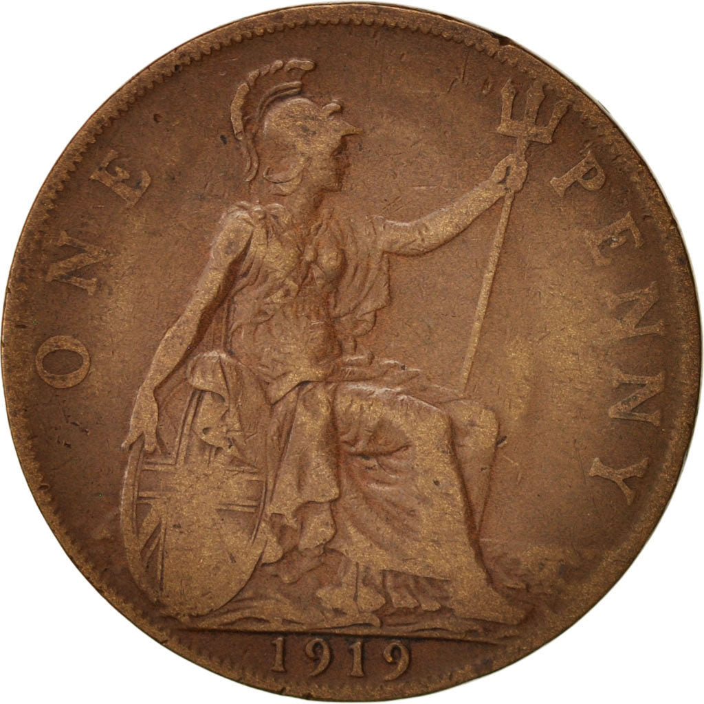 Coin, Great Britain, George V, Penny, 1919, VF(30-35), Bronze, KM:810
