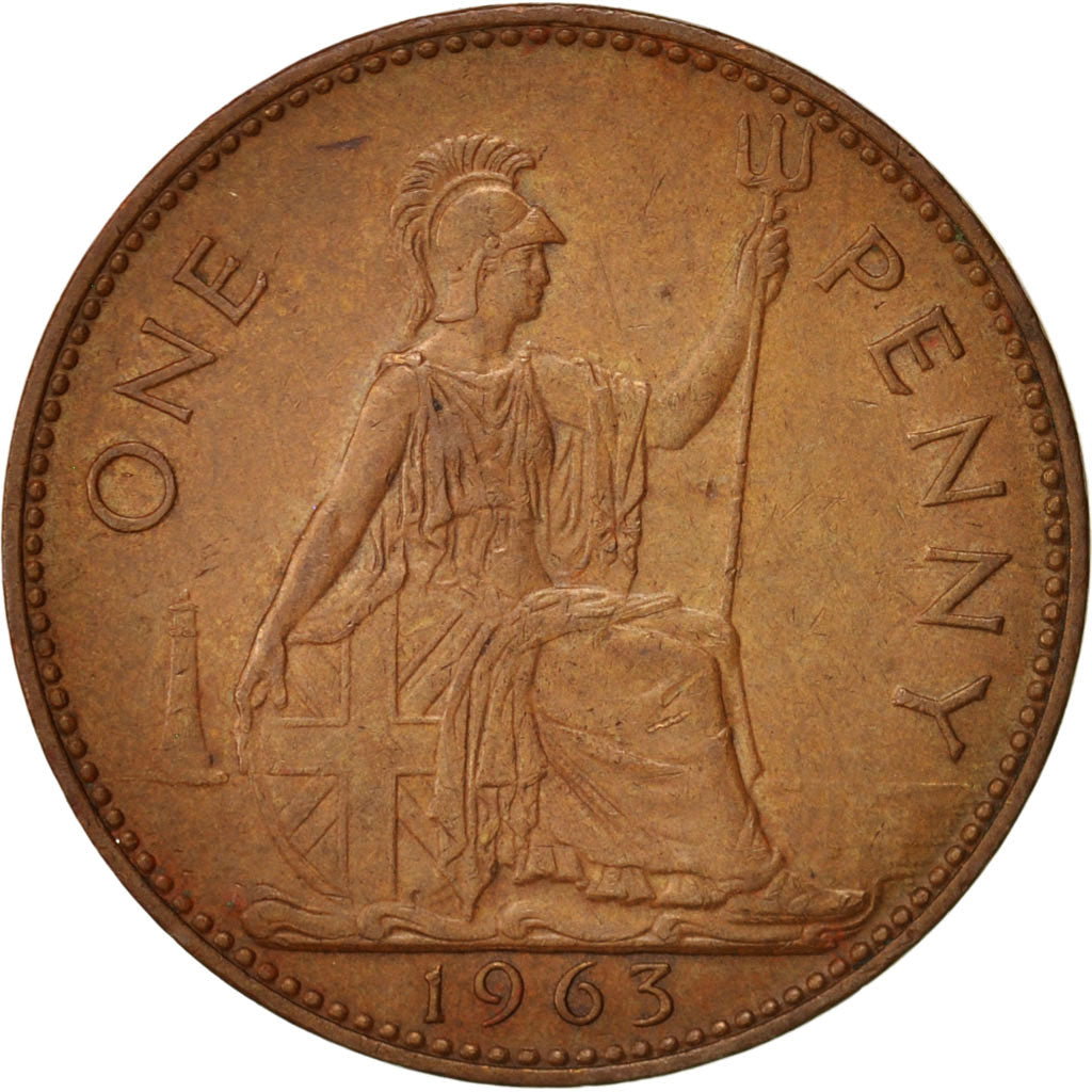 Coin, Great Britain, Elizabeth II, Penny, 1963, EF(40-45), Bronze, KM:897