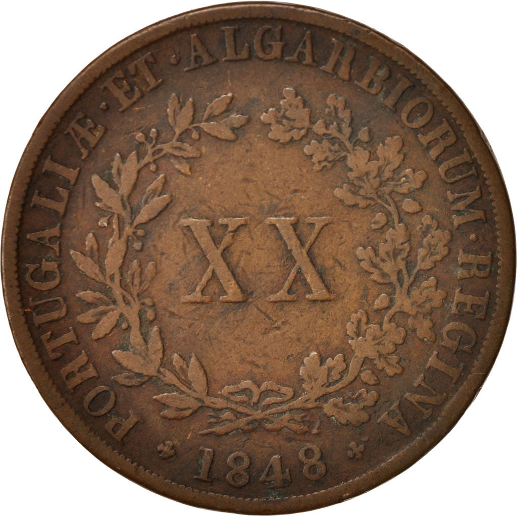 Coin, Portugal, Maria II, 20 Reis, 1848, VF(20-25), Copper, KM:482