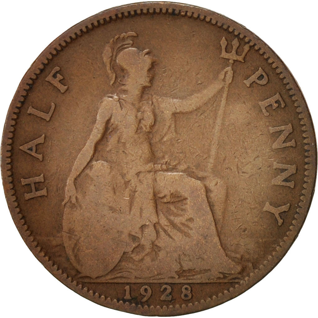 Coin, Great Britain, George V, 1/2 Penny, 1928, VF(20-25), Bronze, KM:837