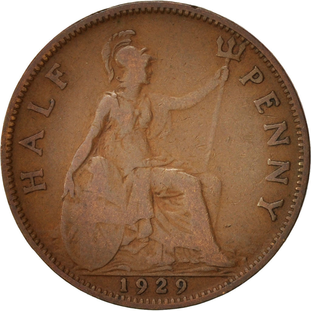 Coin, Great Britain, George V, 1/2 Penny, 1929, VF(20-25), Bronze, KM:837