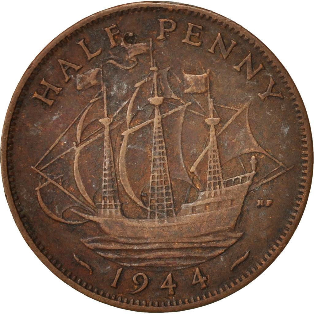 Coin, Great Britain, George VI, 1/2 Penny, 1944, VF(30-35), Bronze, KM:844