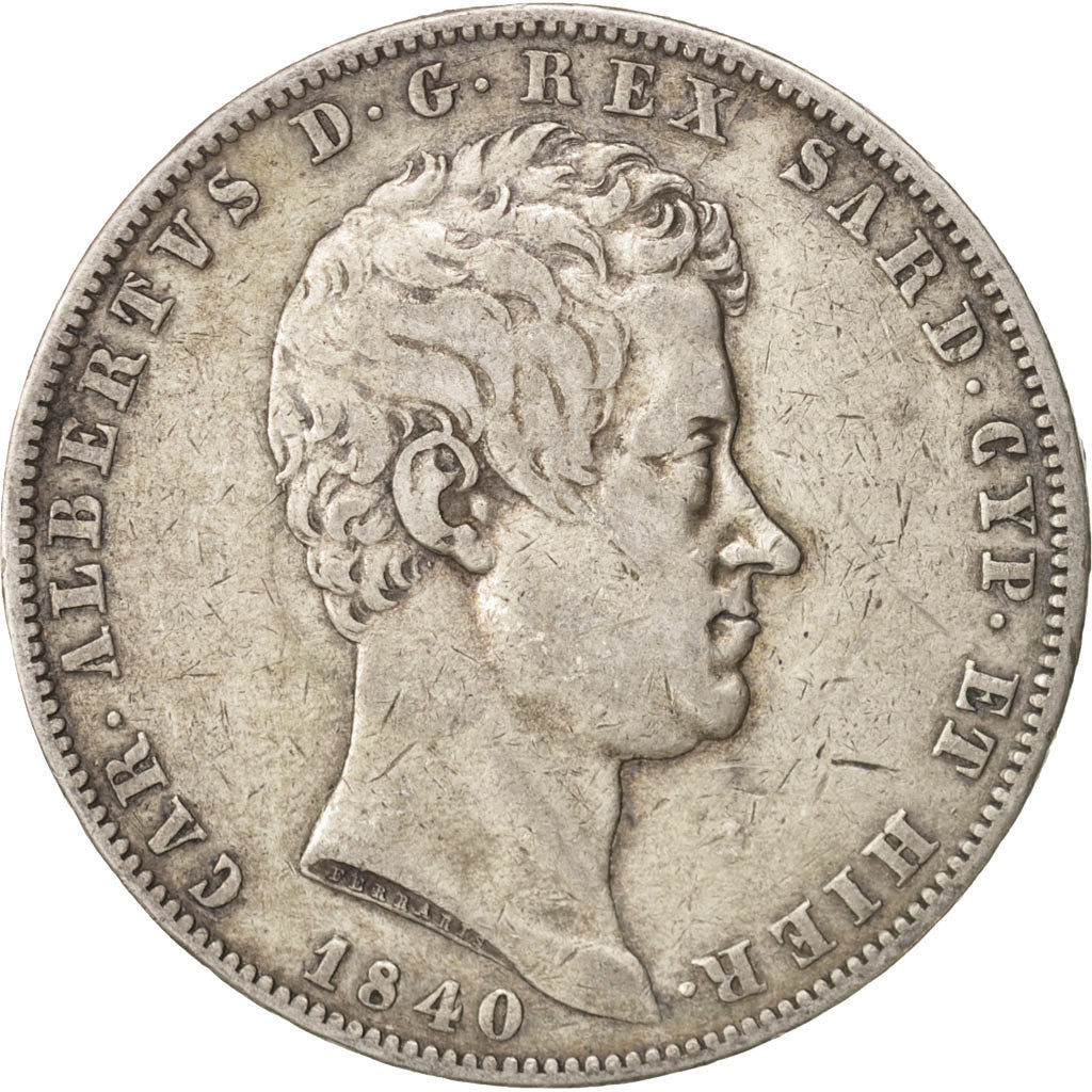 Moneta, DEPARTAMENTY WŁOSKIE, SARDINIA, Carlo Alberto, 5 Lire, 1840, Genoa