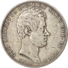 Moneta, DEPARTAMENTY WŁOSKIE, SARDINIA, Carlo Alberto, 5 Lire, 1840, Genoa