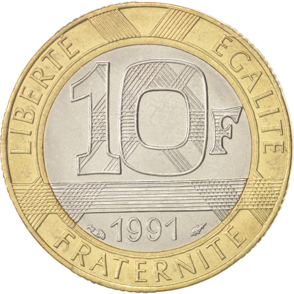 Moneta, Francja, Génie, 10 Francs, 1991, Paris, MS(63), Bimetaliczny, KM:964.1