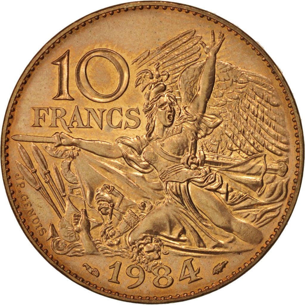 Moneta, Francja, François Rude, 10 Francs, 1984, Paris, MS(63), Nikiel-Brąz