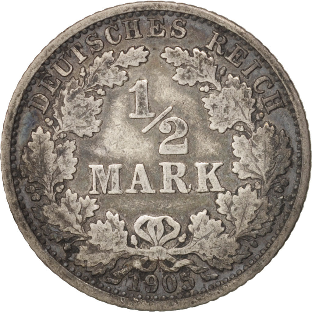 Coin, GERMANY - EMPIRE, 1/2 Mark, 1905, Hambourg, VF(30-35), Silver, KM:17