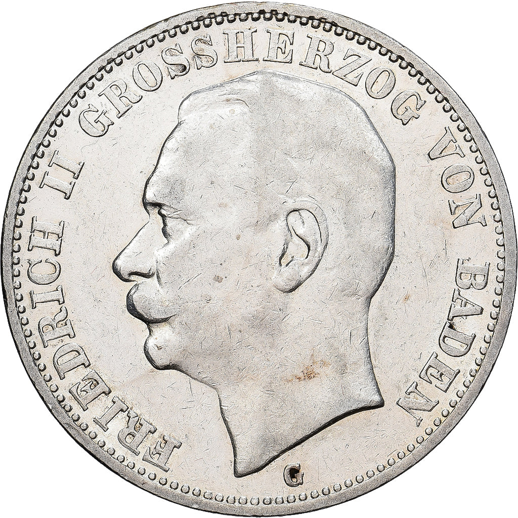 Coin, German States, BADEN, Friedrich II, 3 Mark, 1910, Stuttgart, AU(55-58)