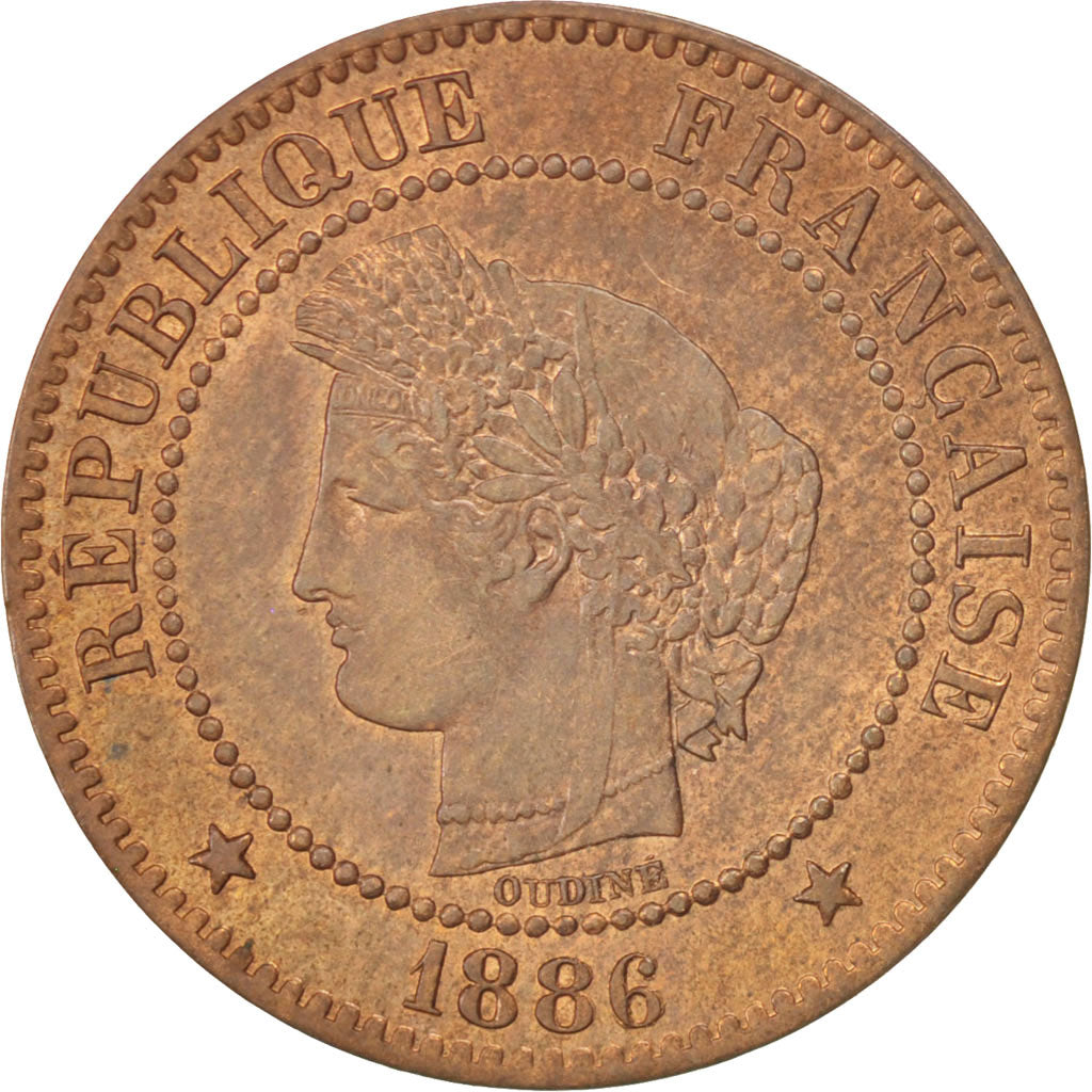 Moneta, Francja, Cérès, 2 Centimes, 1886, Paris, MS(60-62), Bronze, KM:827.1