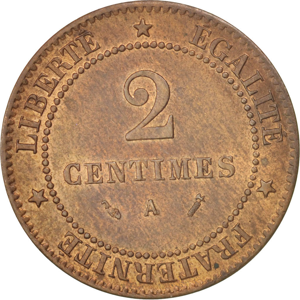 Moneta, Francja, Cérès, 2 Centimes, 1886, Paris, MS(60-62), Bronze, KM:827.1