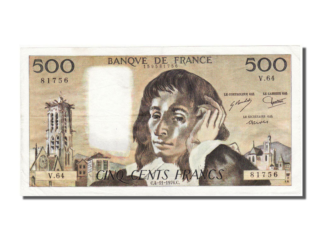 Banconote, Francia, 500 Francs, 500 F 1968-1993 ''Pascal'', 1976, 1976-11-04