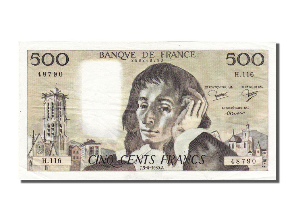 France, 500 Francs, 500 F 1968-1993 ''Pascal'', 60, KM #156e, 1980-04-03,...