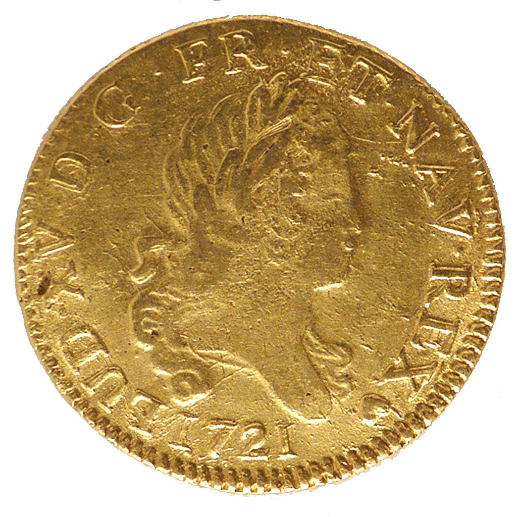FRANCE, Louis d'or aux 2 L, Louis d'Or, 1721, Strasbourg, KM #461.4, EF(40-45),.