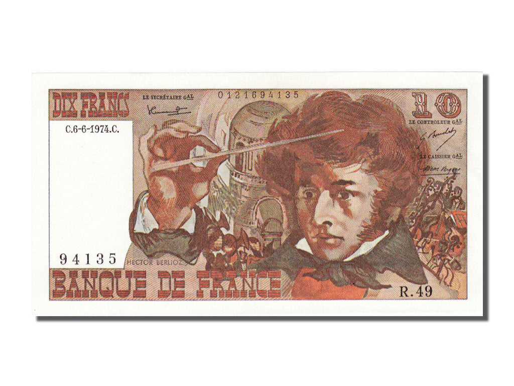 Banconote, Francia, 10 Francs, 10 F 1972-1978 ''Berlioz'', 1974, 1974-06-06